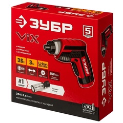 ЗУБР ViX 3.6 В, аккумуляторная отвертка, 10 бит, насадка штопор (ЗО-Е-3.6 ЛиМ1)