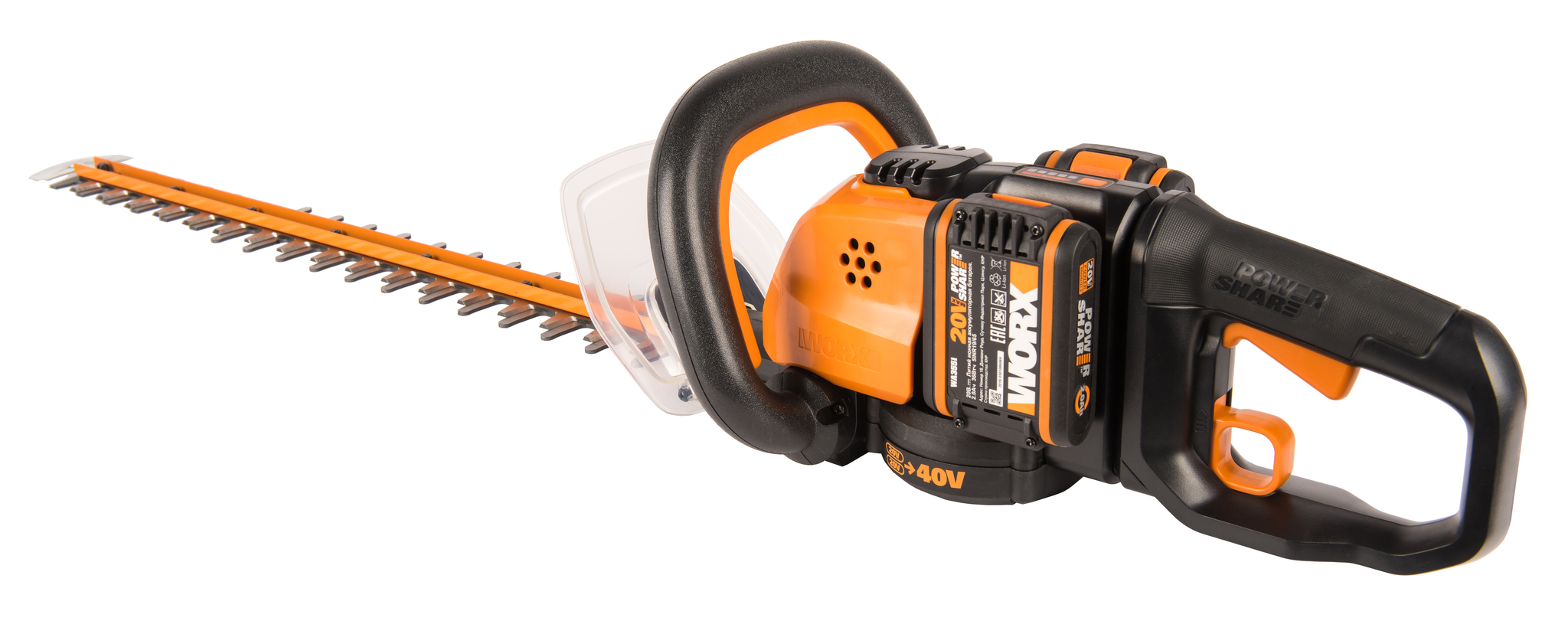 Кусторез аккумуляторный WORX WG284E, 40В, 60 см, 2*2,0 Ач, двойное ЗУ 2x2A