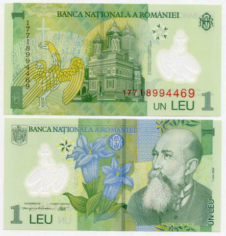 Банкнота Румыния 1 лей 2005 (2017) год 177I8994469 (пластик). UNC