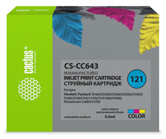 Картридж струйный Cactus CS-CC643 №121 многоцветный (9мл) для HP DJ D1663, D2563, D2663, D5563, F2423, F2483, F2493, F4213, F4275, F4283, F4583, PS C4683, C4783