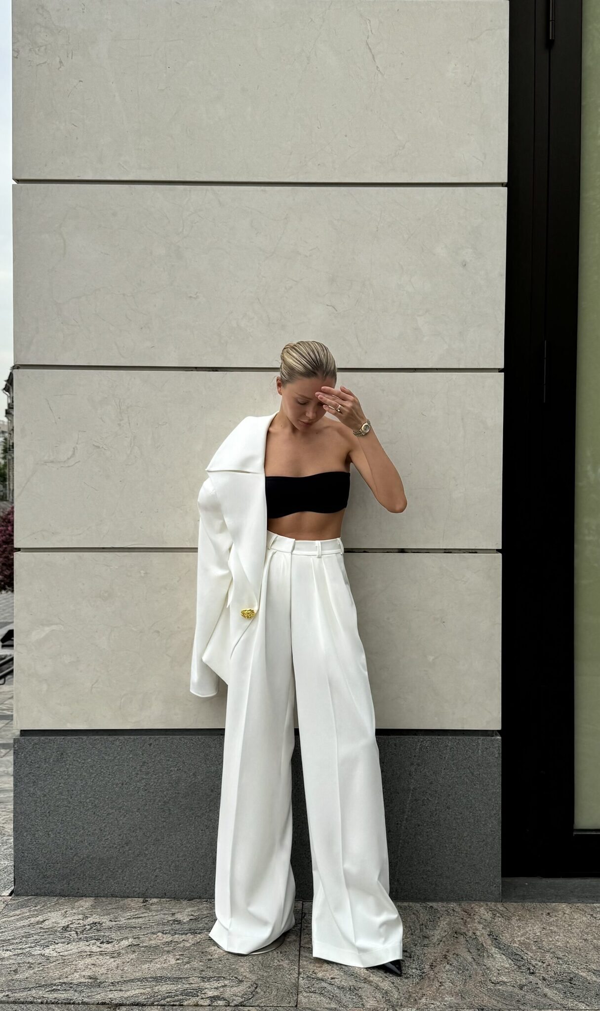 Брюки палаццо молочные