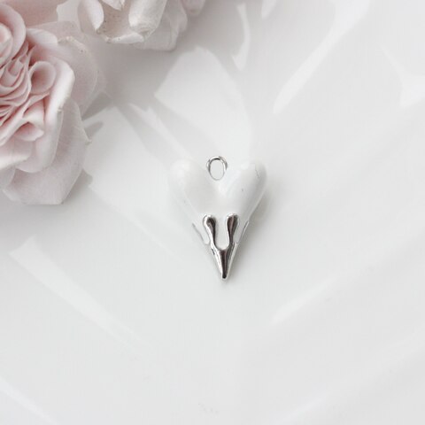 Подвеска Сердце с белой эмалью, 25*20 мм, родий, П963