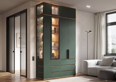 Норд Шкаф Композиция № 1 (без подсветки) Изумрудный (КРОМКА ИЗУМРУД), Дуб Крафт