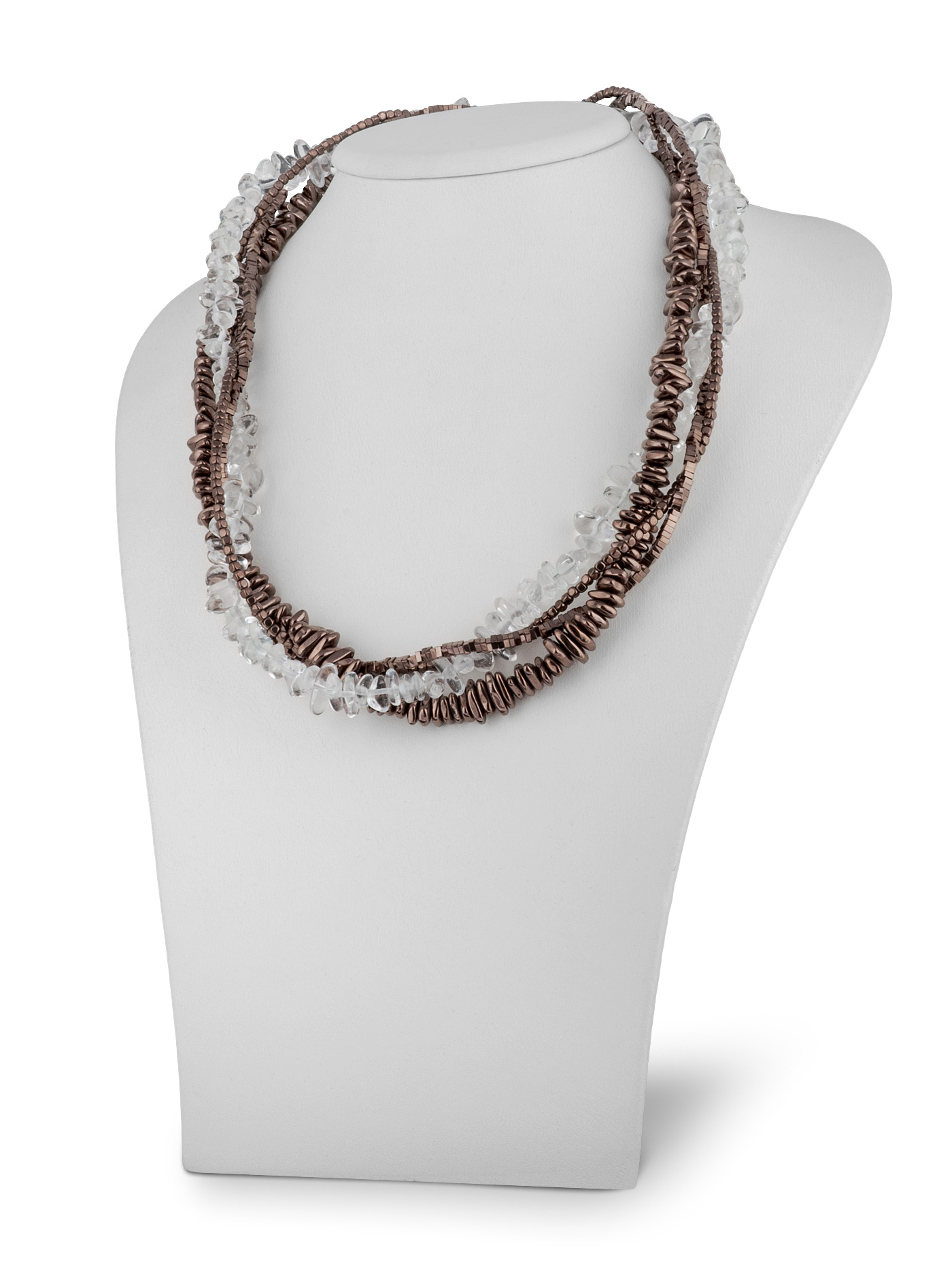 Коричневое колье с горным хрусталем и гематитом