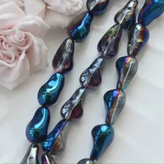 Бусины стеклянные, графитовый с переливами, фриформ 22*13 мм, 1 бусина, МК040