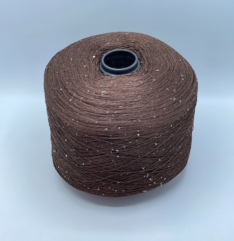 Бобинная пряжа, Linette Pailletes, 450м, 80% Лен, 20% Полиэстер(пайетка), Коричневый+пайетка. 39401