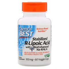 Doctor's Best, Стабилизированная R-липоевая кислота Best, 100 мг, 60 растительных капсул
