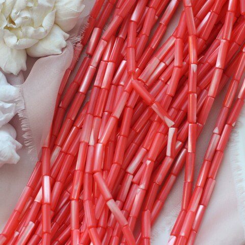 Перламутр натуральный цвет красный, бусина цилиндр 14*4 мм, ПР095