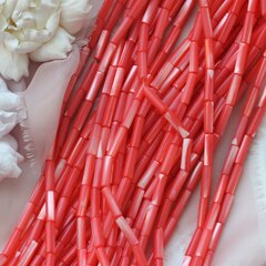 Перламутр натуральный цвет красный, бусина цилиндр 14*4 мм, ПР095