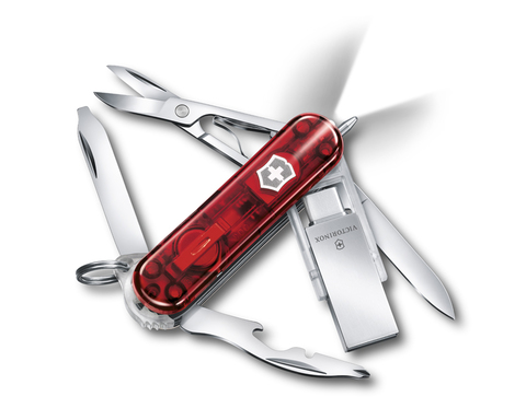 Нож-брелок Victorinox Midnight Manager@work, USB 16 Гб, 58 мм, 10 функций, красный полупрозрачный