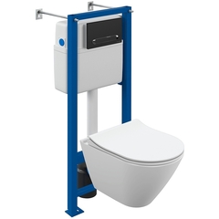 Cersanit 68305 Комплект CITY SMART CO DPL EO slim инсталляция VECTOR кнопка ESTETICA пластик черный матовый с рамкой хром фото