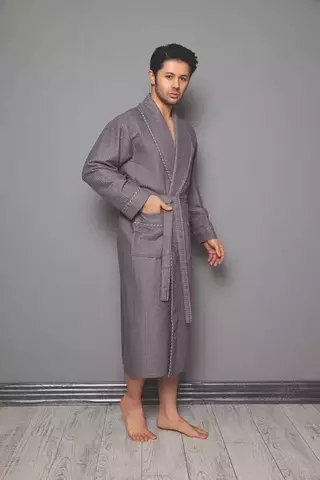 Вафельный мужской халат 12680 серый  NUSA Турция