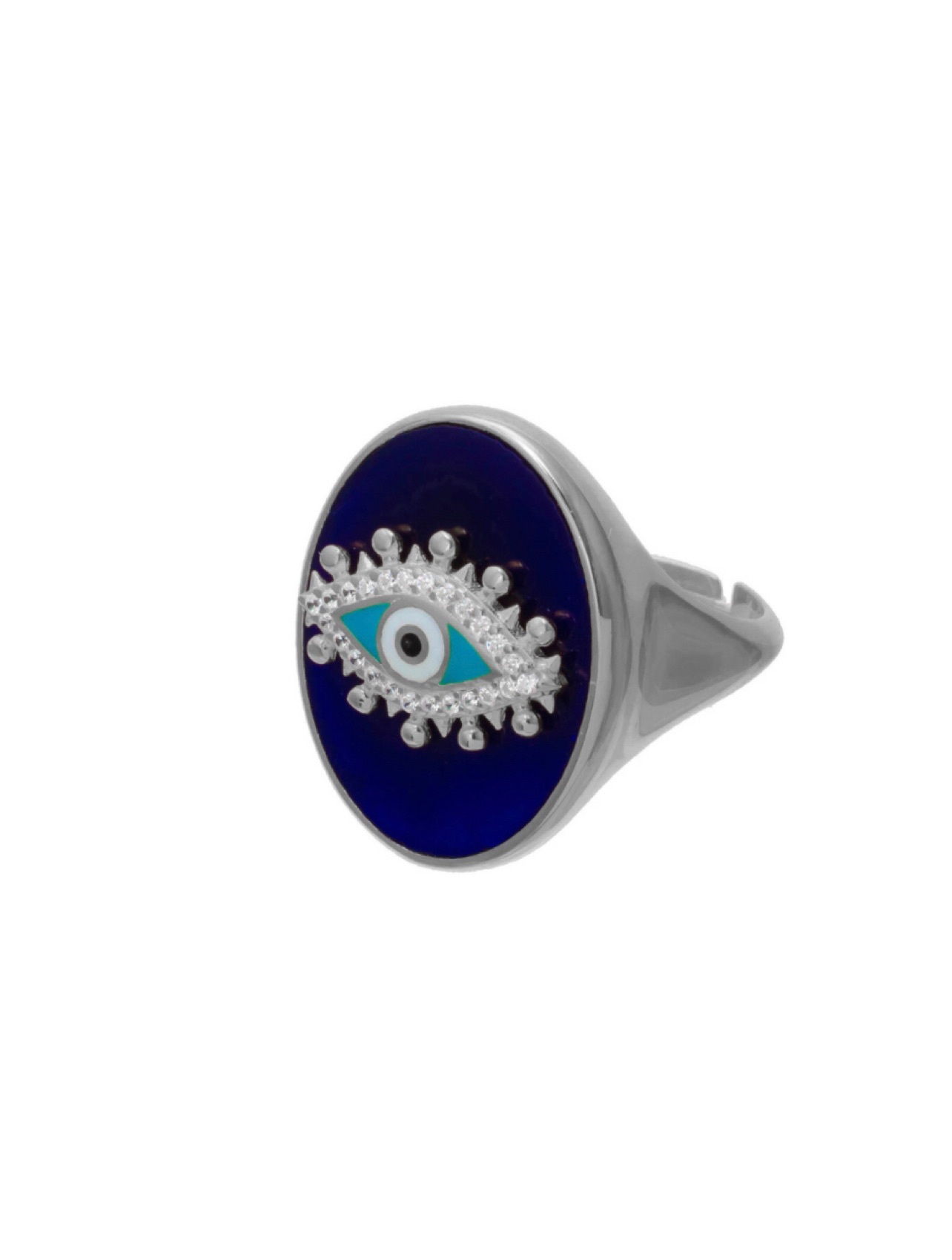 Кольцо-печатка Око, серебро 925, родий, синяя эмаль