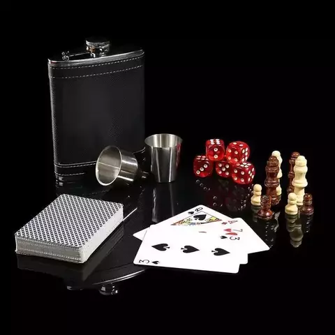 Набор 6в1 шахматы,фляжка 8 oz, рюмка, воронка, кубик 5 шт, карты 3470680