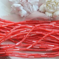 Перламутр натуральный цвет красный, бусина цилиндр 14*4 мм, ПР095