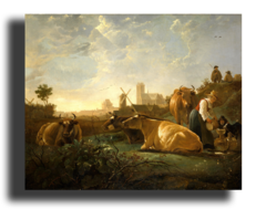 Репродукция " Альберт Кейп - Вид на Дордрехт с дояркой, пастухами и коровами"