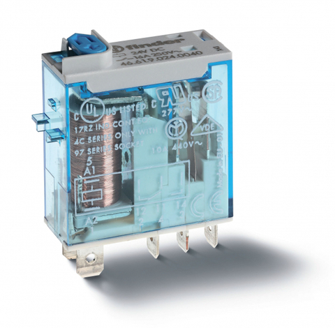 Миниатюрное промышленное электромеханическое реле; монтаж в розетку или наконечники Faston (4.8х0.5мм); 1СO 16A; контакты AgNi; катушка 110В DC; влагозащита RTII; опции: мех.индикатор