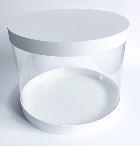 Коробка для торта прозрачная Тубус диаметр 24 см высота 24 см белая