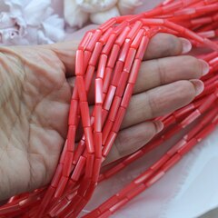 Перламутр натуральный цвет красный, бусина цилиндр 14*4 мм, ПР095