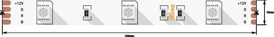 Светодиодная лента SWG 7,2W/m 30Led/m 5050SMD RGB 5M SWG530-12-7.2-RGB-М 009258