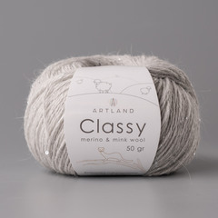 Classy, пряжа с люрексом и пайетками, шелк-5%, мериносовая шерсть-20%, нейлон-30%, норка-45%, 50 гр, 240 м, серый
