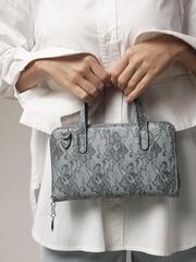 Сумка кожаная на плечо кросс-боди голубой ажур