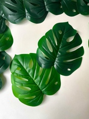 Монстера искусственная, куст 12 веток, евро пластик, зеленая, как живая, 50-58 см