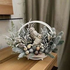 Ветка со снегом искусственная, коряга, дерево искусственное, зимний декор, 24 см, набор 10 штук.