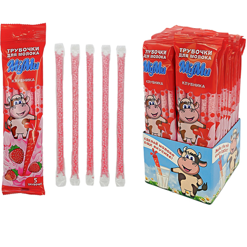 Трубочка для молока МУМИ со вкусом клубники 1кор*6бл*24шт, 30гр
