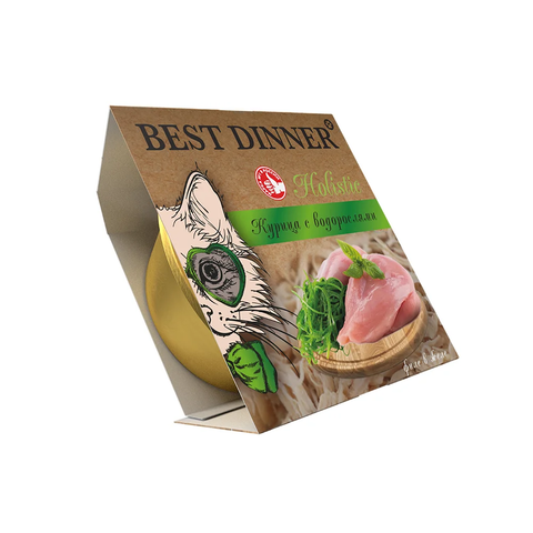 Best Dinner Holistic Влажный консервированный полноценный корм для взрослых и стерилизованных кошек. Мясные волокна в желе "Курица с водорослями" (упаковка 6 шт * 75 г)