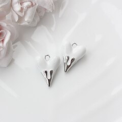 Подвеска Сердце с белой эмалью, 25*20 мм, родий, П963