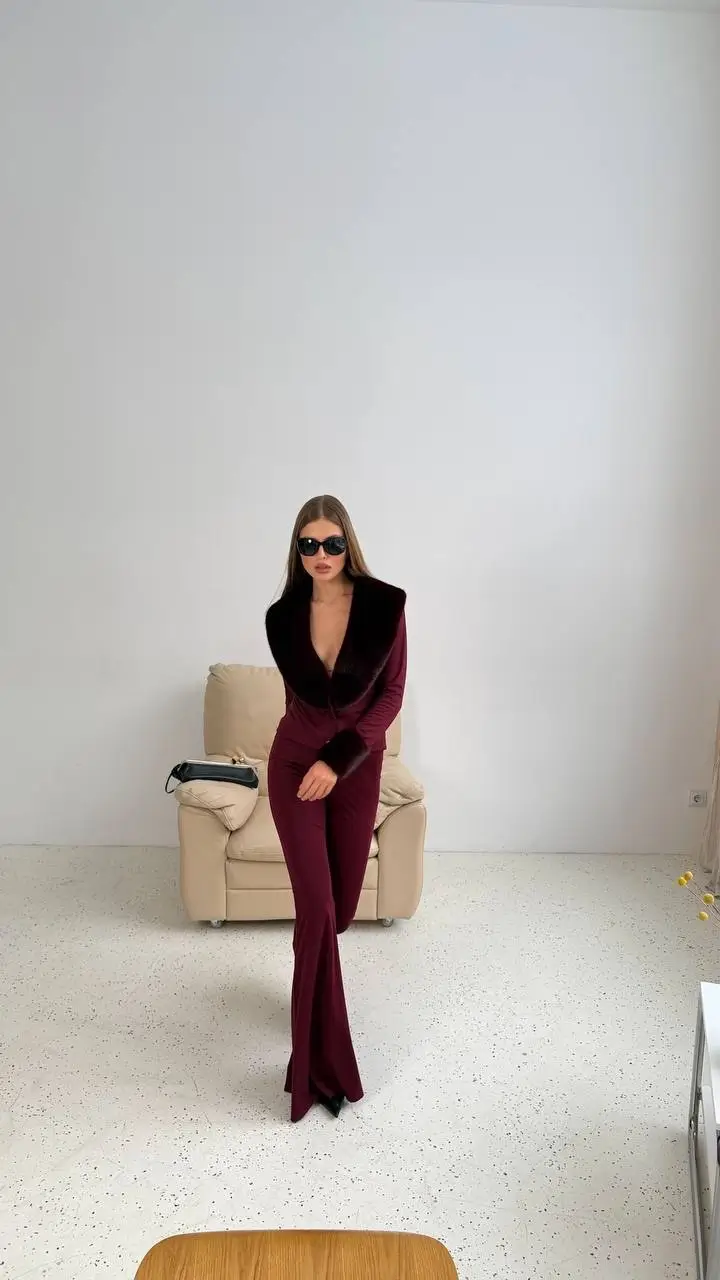 Кардиган с мехом, Бордовый