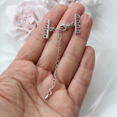 Замочек карабин с коннектором 12*6 мм с для многорядных колье, 4 нити, родий, З084