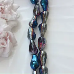 Бусины стеклянные, графитовый с переливами, фриформ 22*13 мм, 1 бусина, МК040