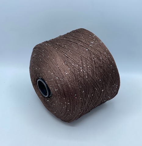 Бобинная пряжа, Linette Pailletes, 450м, 80% Лен, 20% Полиэстер(пайетка), Коричневый+пайетка. 39401
