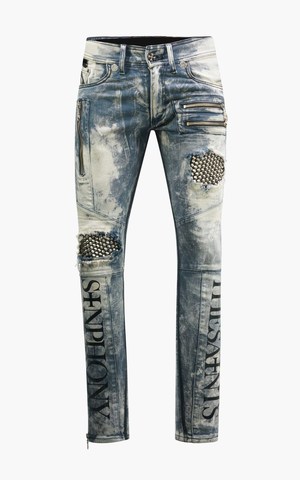 The Saints Sinphony | Джинсы мужские BIKER MED. BLUE WITH SILVER SPIKES SG408 перед