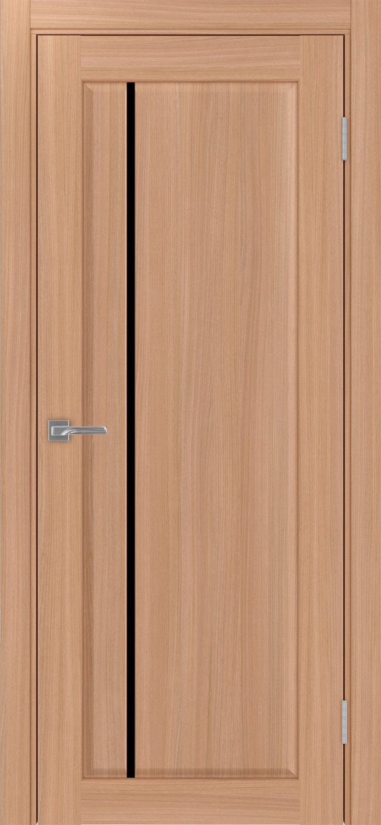 Дверь межкомнатная Оптима Порте Сицилия 711.12, цвет темный ясень, экошпон, стекло лакобель черное