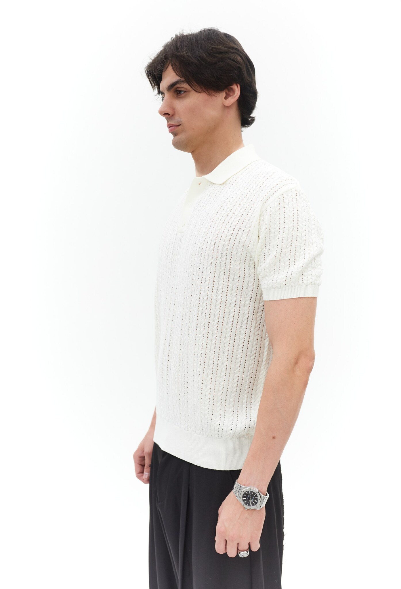 Футболка поло мужская LAWLESS вязка (белый)