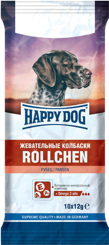 купить Happy Dog Rollchen лакомство для собак, жевательные колбаски с рубцом 120 гр