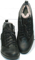 Модные зимние мужские ботинки на натуральном меху Luciano Bellini 6057-58K Black Leathers & Nubuk.