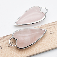 Подвеска Сердце, розовый кварц, цвет серебро, размер 37*19 мм, цена за 1 шт