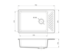 Мойка кухонная Granfest GF-ZL51, 760х480х180мм, черный, искусственный камень