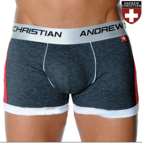 Мужские трусы боксеры серые пуш ап передний Andrew Christian Shock Jock Racer Boxer Grey