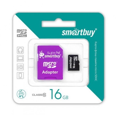 Карта памяти SmartBuy microSDHC Class 10 16GB + SD adapter