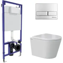 Berges 43371 Комплект : инсталляция NOVUM кнопка L3 хром глянец, унитаз VITA Rimless 49 см, сиденье дюропласт микролифт, быстросъём фото