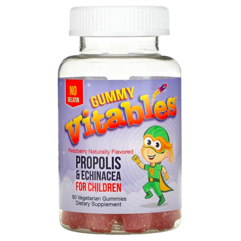 Vitables, прополис и эхинацея для детей, без желатина, со вкусом малины, 60 вегетарианских жевательных конфет