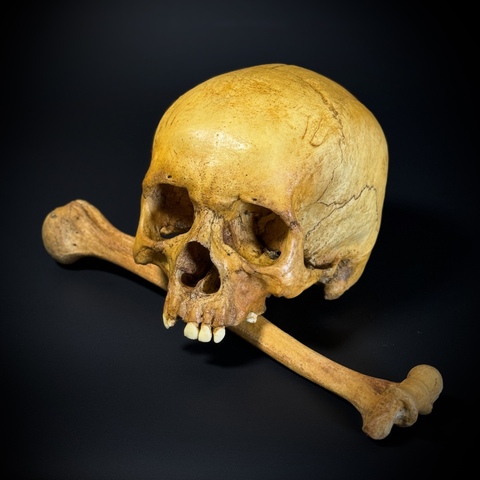 Мужской череп человека без нижней челюсти в комплекте с плечевой костью (анатомические модели)