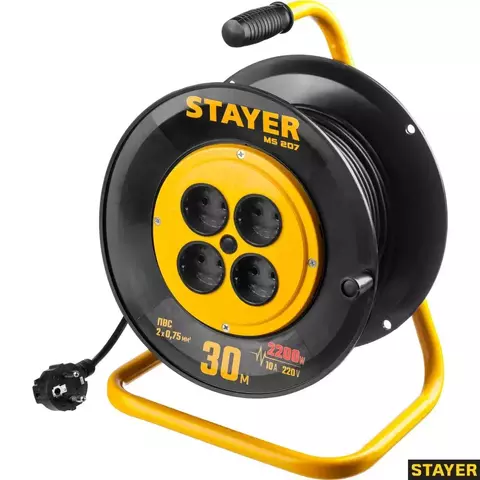 STAYER MS-207 ПВС 2х0.75 30м 2200Вт, Удлинитель на катушке (55073-30)