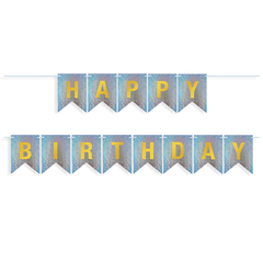 Гирлянда Флажки, Happy Birthday, Серебро, Голография, 350 см, 17*12 см