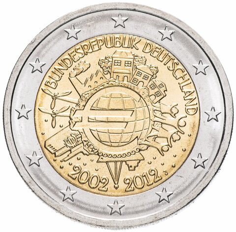 Комплект/набор из 17 монет 2 евро 2012 10 лет наличному обращению евро. UNC